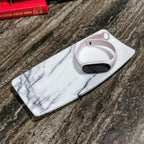 White marble jewelry tray, oval shape, natural grey veining